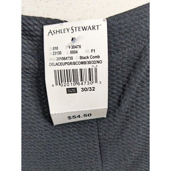 Ashley Stewart New Dress Size 30 32 Lace Up Front Short Sleeve Black Blue Print - Picture 6 of 7
